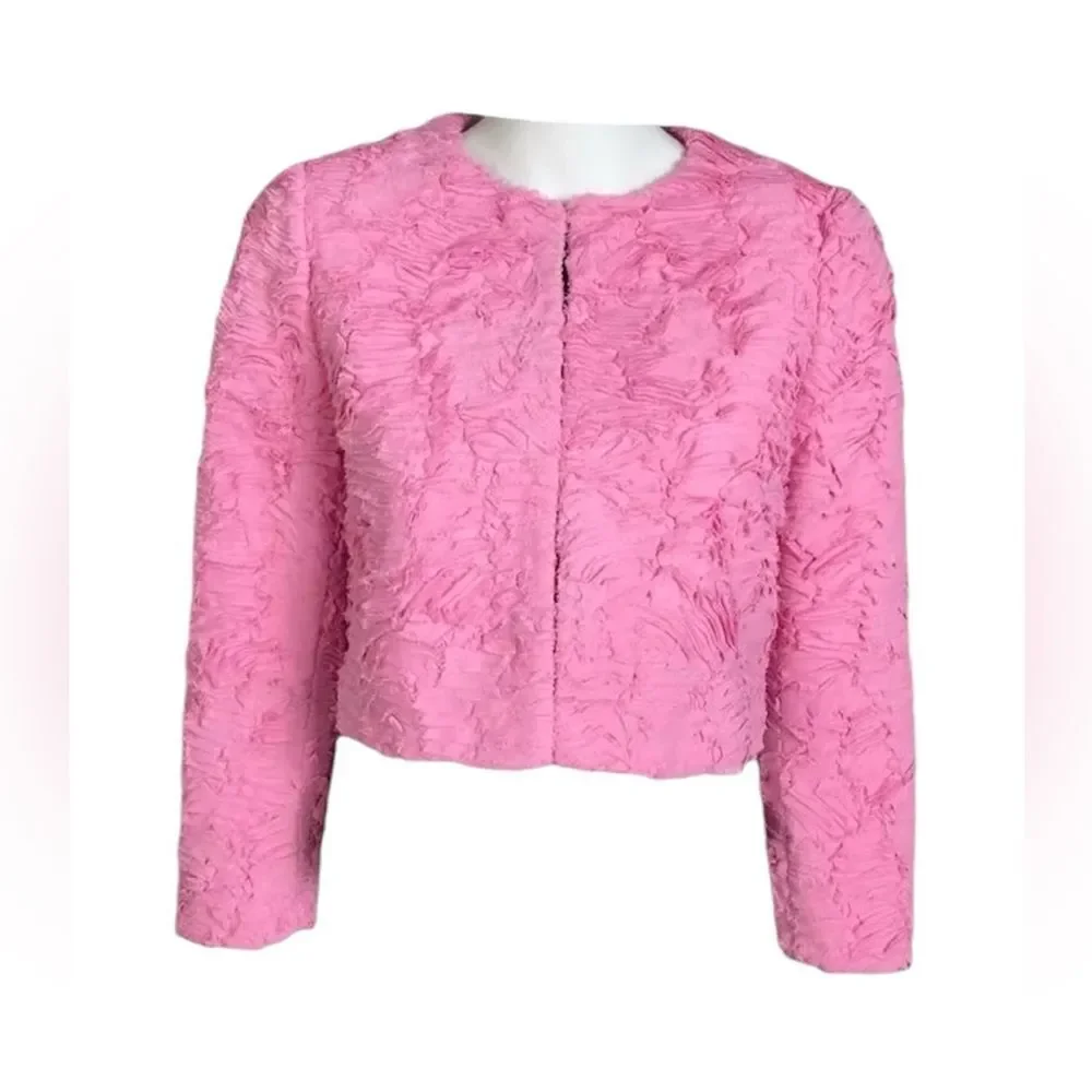 NWT Massimo Dutti Pink Textured Blazer Crop Jacket Sz Small RARE